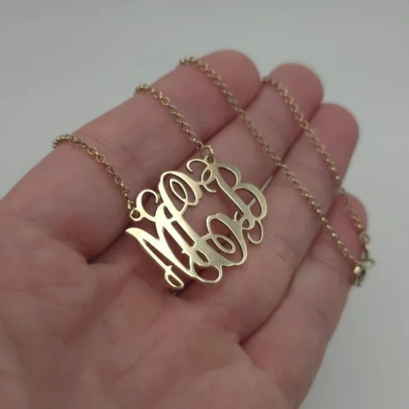 16 Inch Worn Gold Over Sterling Silver MCB Initials Name Necklace A1451 - Picture 2 of 6